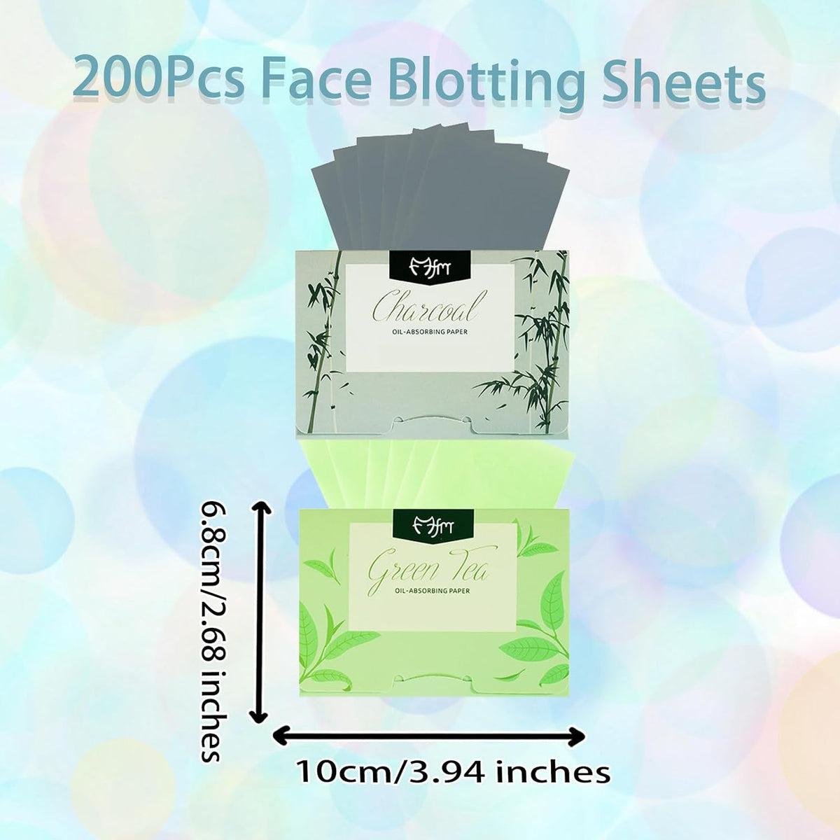 Oil Blotting Sheets, Unisex Oil Control Film Easy Dispensing Oil Absorbing Sheets Natural Face Blotting Sheets for Oily Skin (Bamboo Charcoal+Green Tea, 200 Sheets)