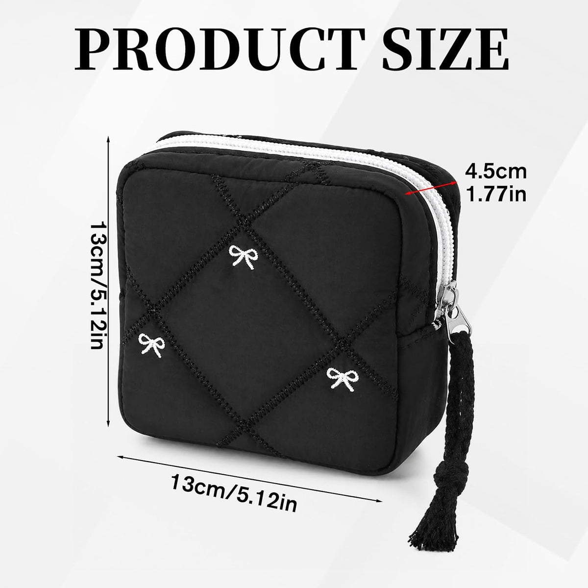 Grevosea Period Bag for Teen Girls, Cute Bow Period Pouch Sanitary Pad Pouch Storage Bag Tampon Holder for Purse Teen Period Kit Gifts (Black)
