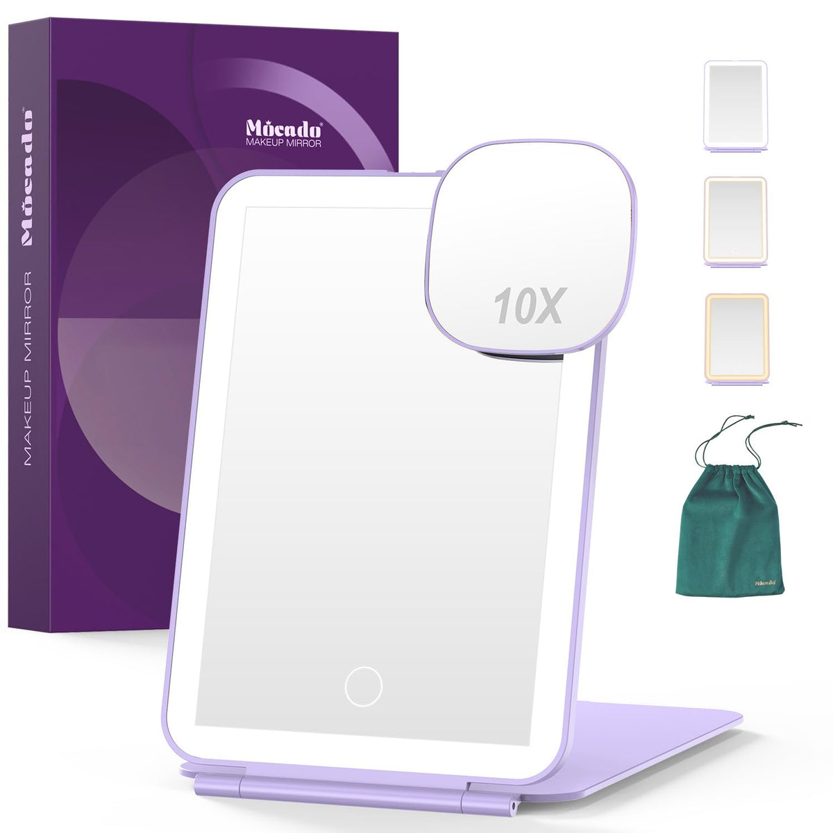 Mocado Travel Makeup Mirror with Light, 1x/10x Magnifying Mirror with Light