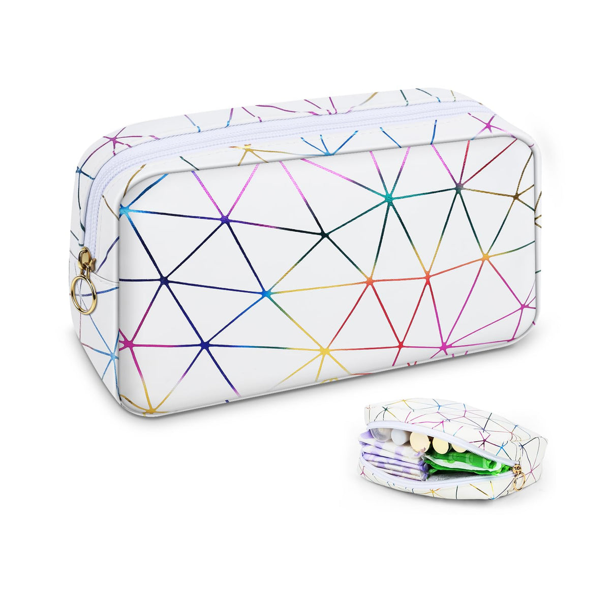 Discreet Period Bag Waterproof Geometric PU Sanitary Napkin Storage Bag Portable Menstrual Pad Pouch Cute Tampon Bag for Purse Small Makeup Bag S-Pink