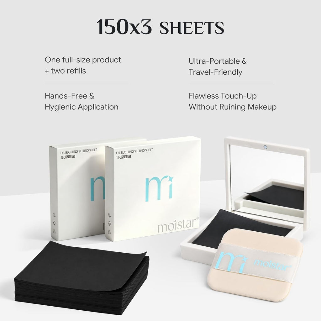 Oil Blotting Sheets for Face with Mirror & Puff, Blotting Papers 150PCS