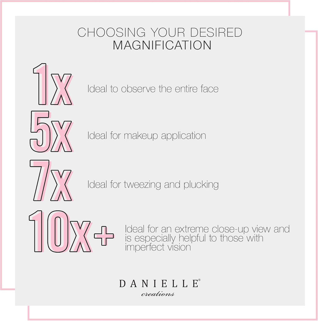 Danielle Creations 3-Way Foldable Travel Makeup Mirror with Built in Stand and Handle, Silver