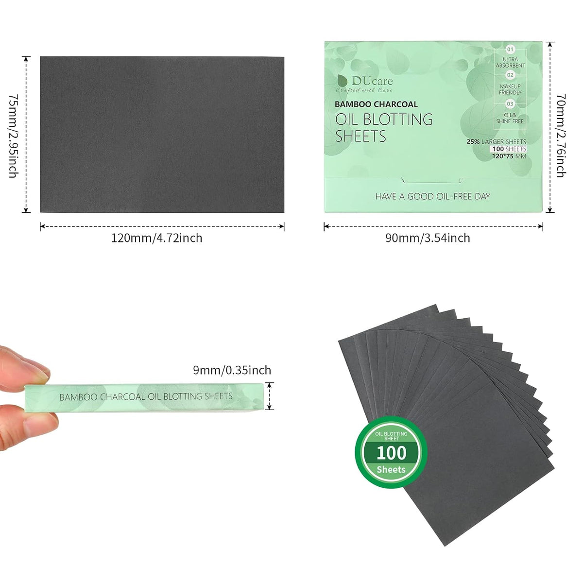 Oil Blotting Sheets for Face, DUcare 100 Counts Green Tea Blotting Paper For Oily Skin, Oil Absorbing Sheets For Face