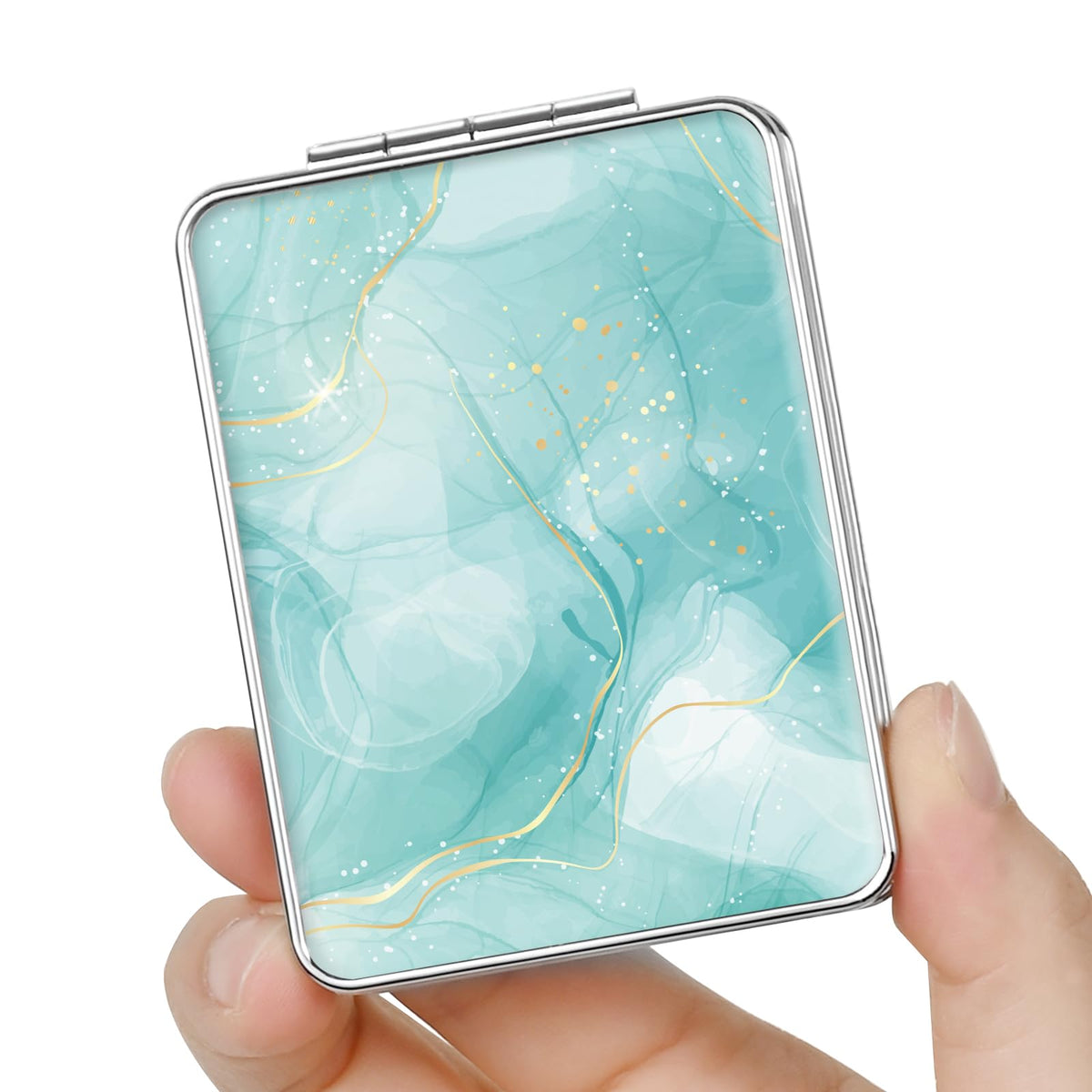 Pocket Mirror, Small Travel Mirror with Magnification, Portable Double-Sided Magnifying Cosmetic Mirror for Daily (Pink Marble)