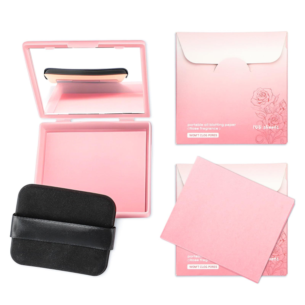 Erinde Oil Blotting Sheets for Face with Mirror and Puff, 300 Sheets Oil Blotting Paper for Oily Skin, Face Oil Absorbing Sheet, Natural Oil Control Film, Absorb Excess Oil, Makeup Friendly