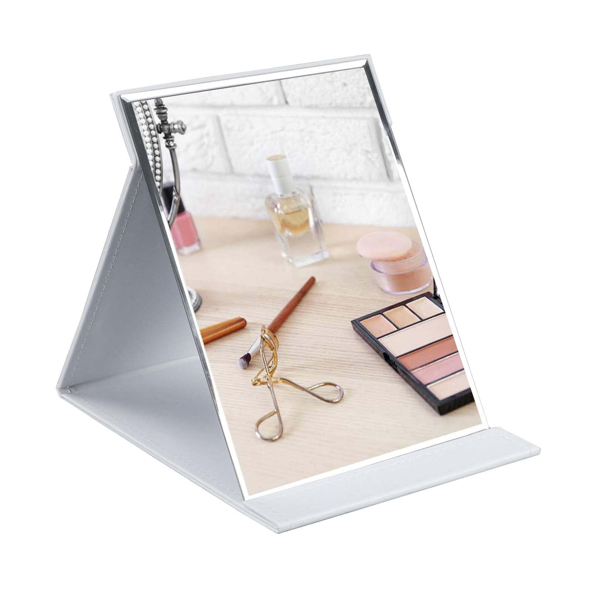 ZBEIVAN 10x7 Inches Portable Folding Makeup Mirror with Cosmetic Desktop Standing for Travel, Vanity Table, Room Decor, Beauty Gifts, Black