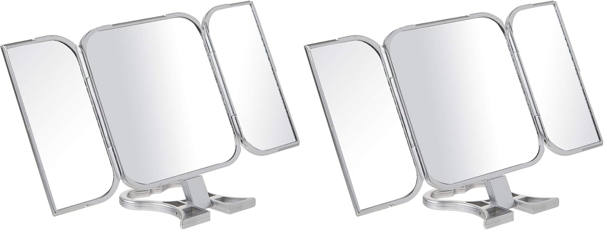 Danielle Creations 3-Way Foldable Travel Makeup Mirror with Built in Stand and Handle, Silver