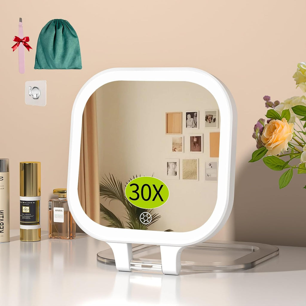 FUNTOUCH Rechargeable 7" Travel Makeup Mirror 30X Magnification,White