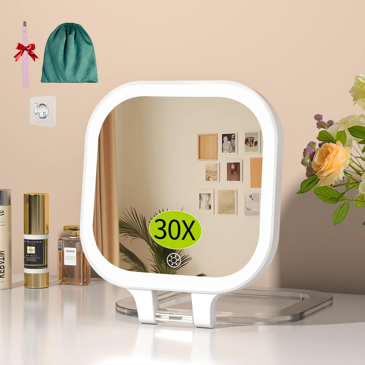 FUNTOUCH Rechargeable 7" Travel Makeup Mirror 30X Magnification,White