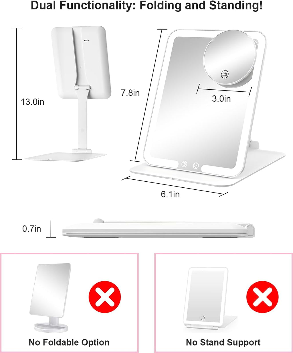 Gospire Travel Makeup Mirror with Lights and Magnification 10X, White