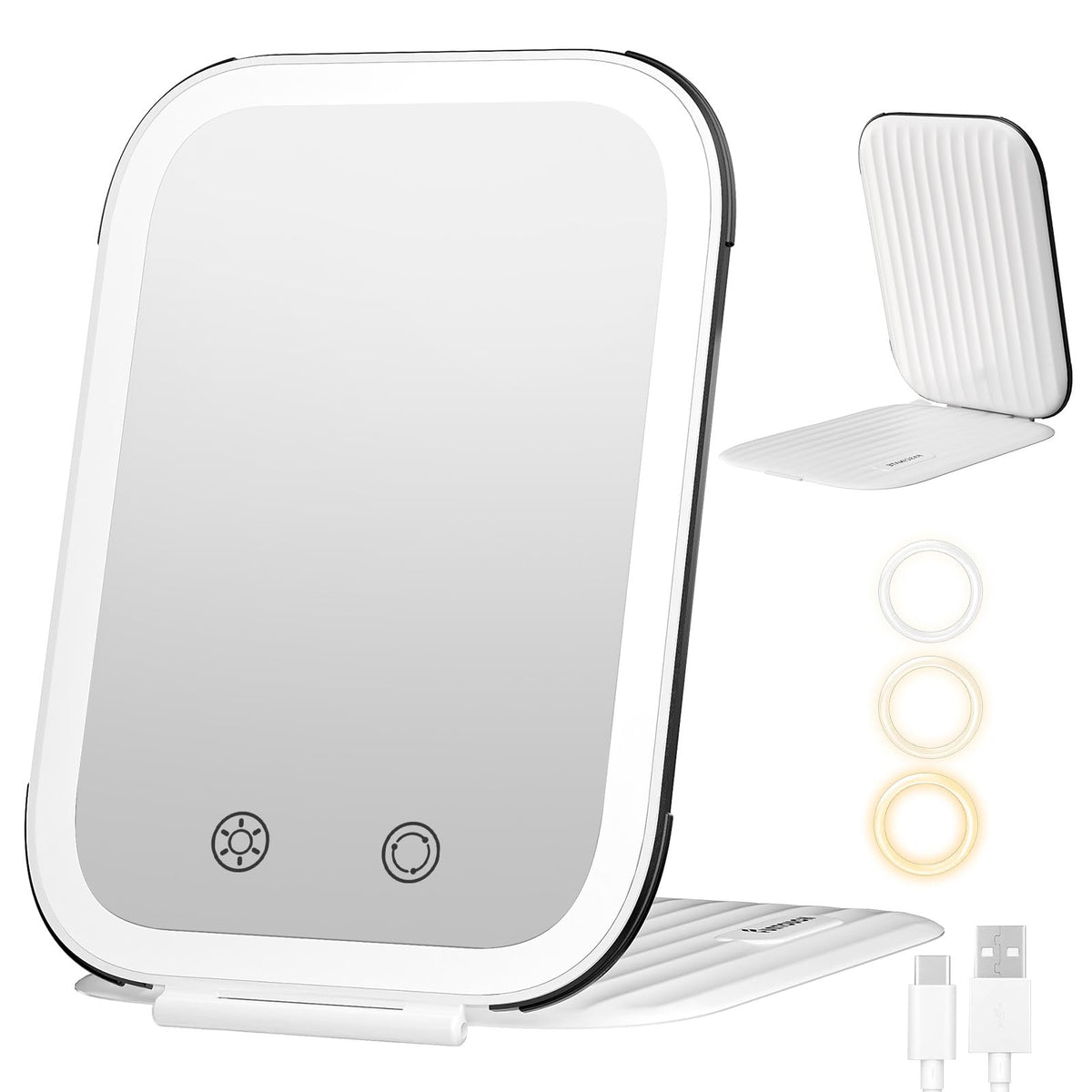 FUNTOUCH Rechargeable Travel Makeup Mirror with 72 Led Lights Portable