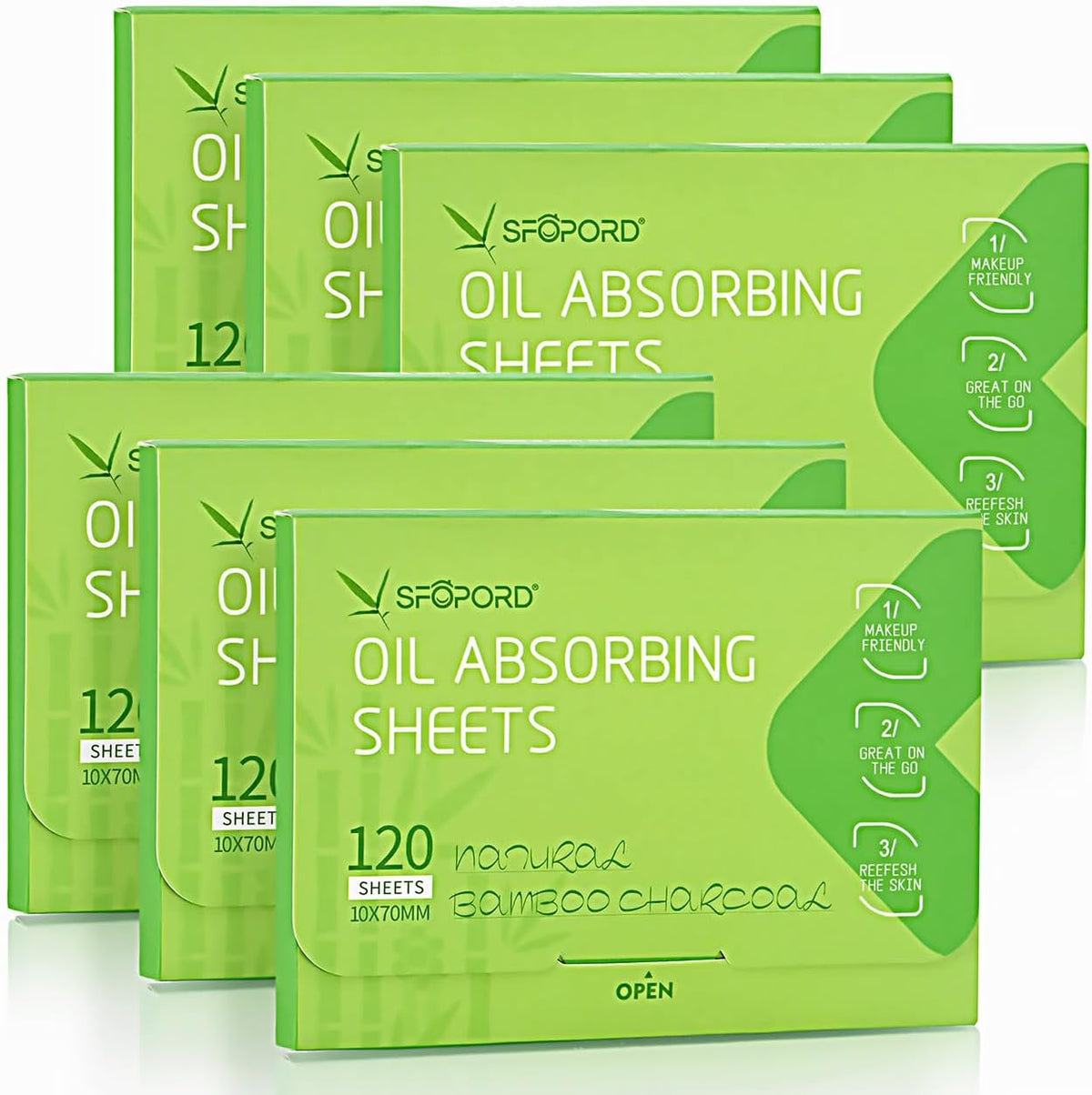 SFOPORD 4 Pack (480 sheets) Oil Absorbing Sheets with Bamboo Charcoal