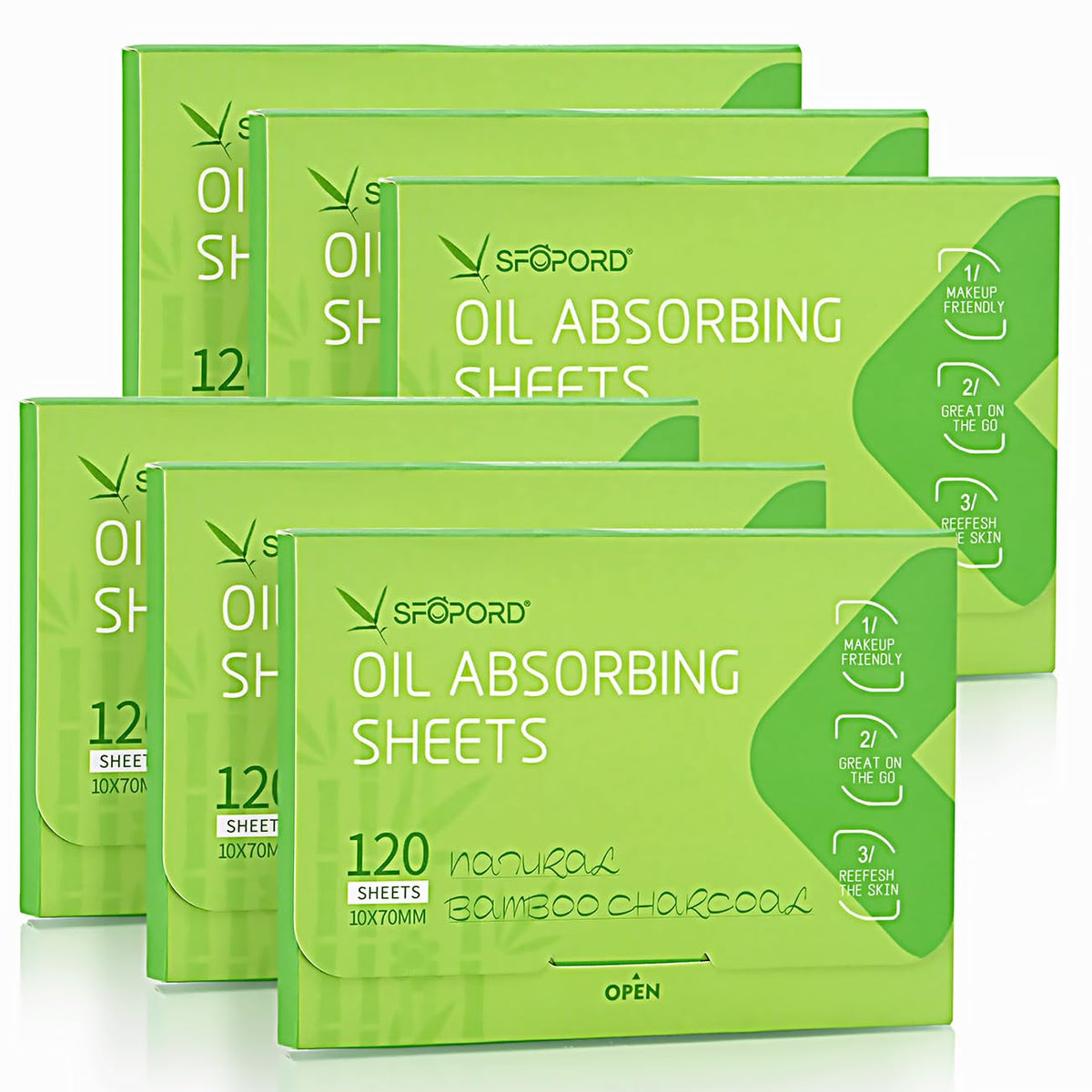 SFOPORD 4 Pack (480 sheets) Oil Absorbing Sheets with Bamboo Charcoal