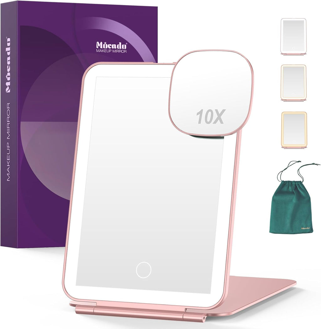 Mocado Travel Makeup Mirror with Light, 1x/10x Magnifying Mirror with Light