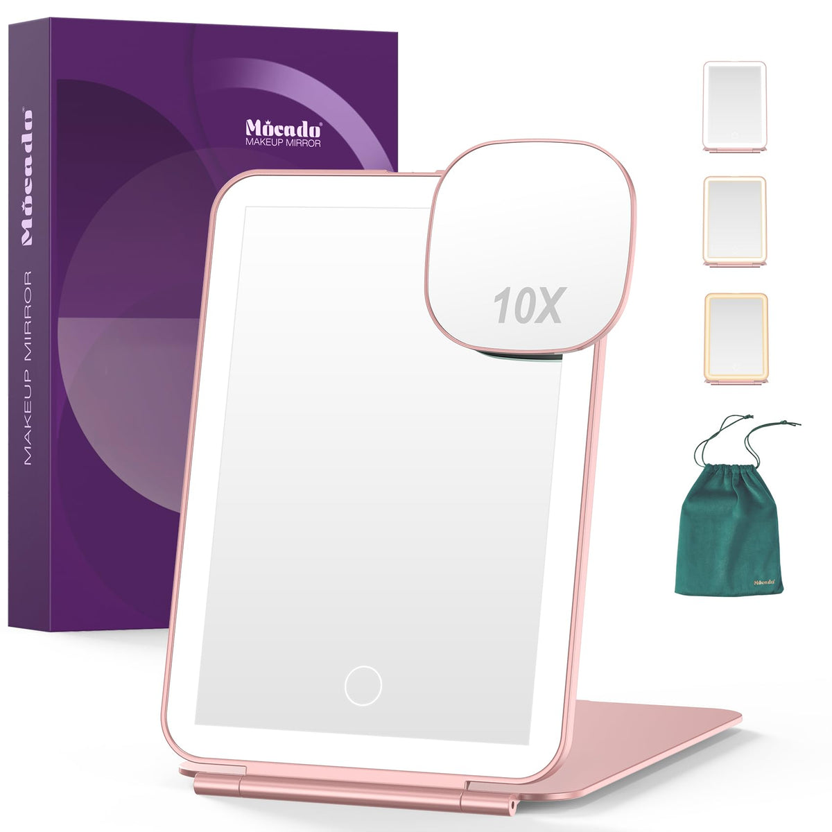 Mocado Travel Makeup Mirror with Light, 1x/10x Magnifying Mirror with Light