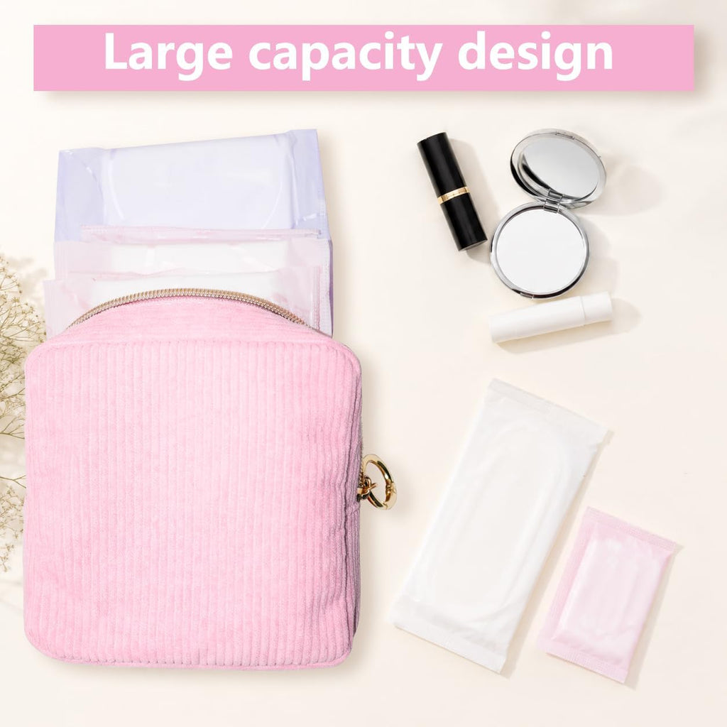 Period Bag for Women, Corduroy Tampon Holder for Purse, Pink