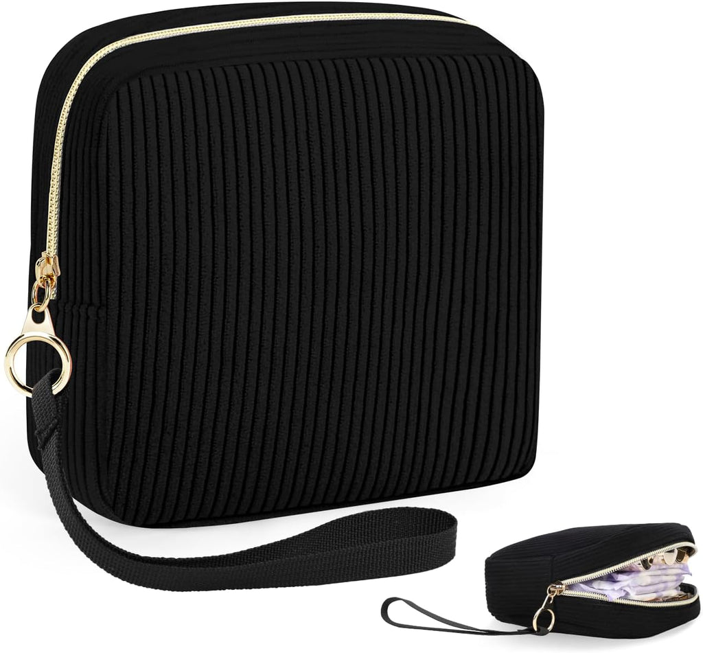 Corduroy Period Pouch Discreet Sanitary Napkin Storage Bag Black