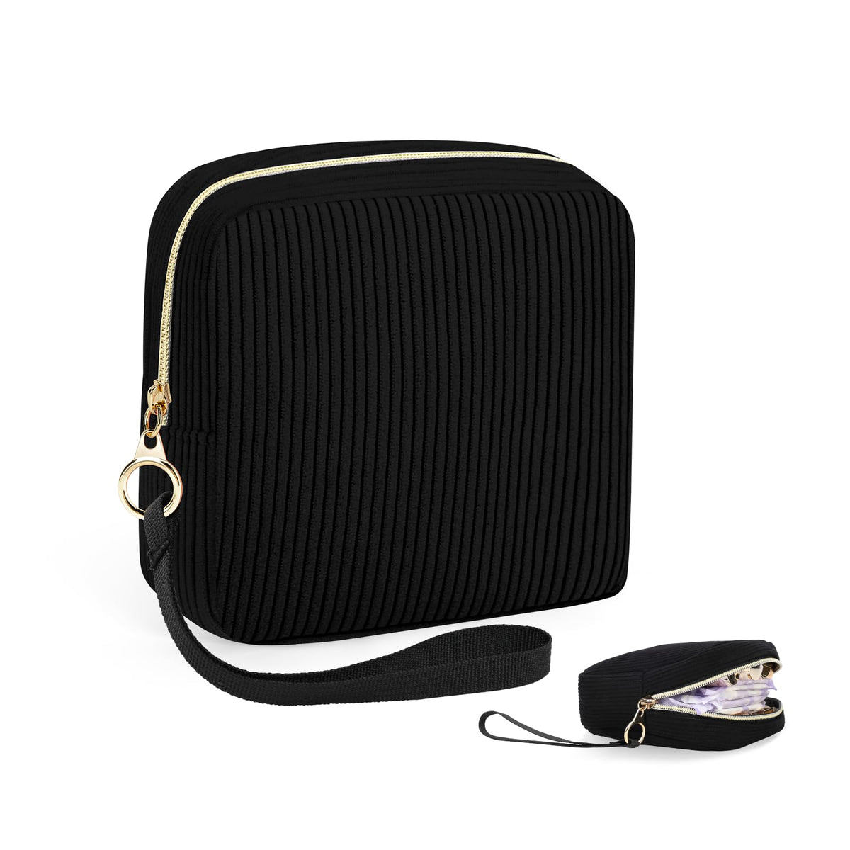 Corduroy Period Pouch Discreet Sanitary Napkin Storage Bag Black