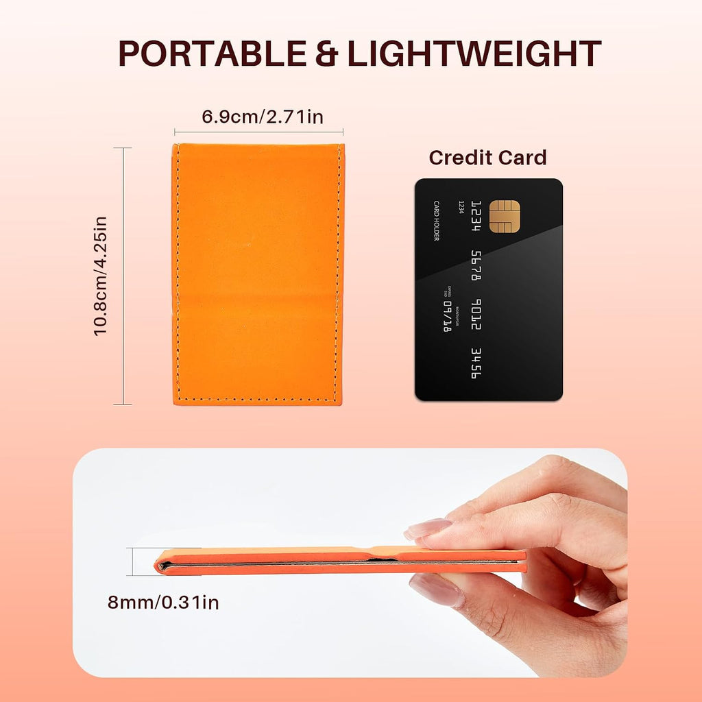 Compact Folding Mirror, 3.9" Stainless Steel Travel Mirror with PU Leather Case Cover for Makeup, Small Handheld Mirror for Pocket Purse, Mini Foldable Mirrors with Stand(Orange)