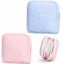 2 PCS Period Bags for Teen Girls, Pink Blue Floral Printed Napkin Storage Period Pouches for Teen Girls, Portable Cute Printed Menstrual Pad Pouch Tampon Holder for Purse, First Period Kit for Girls