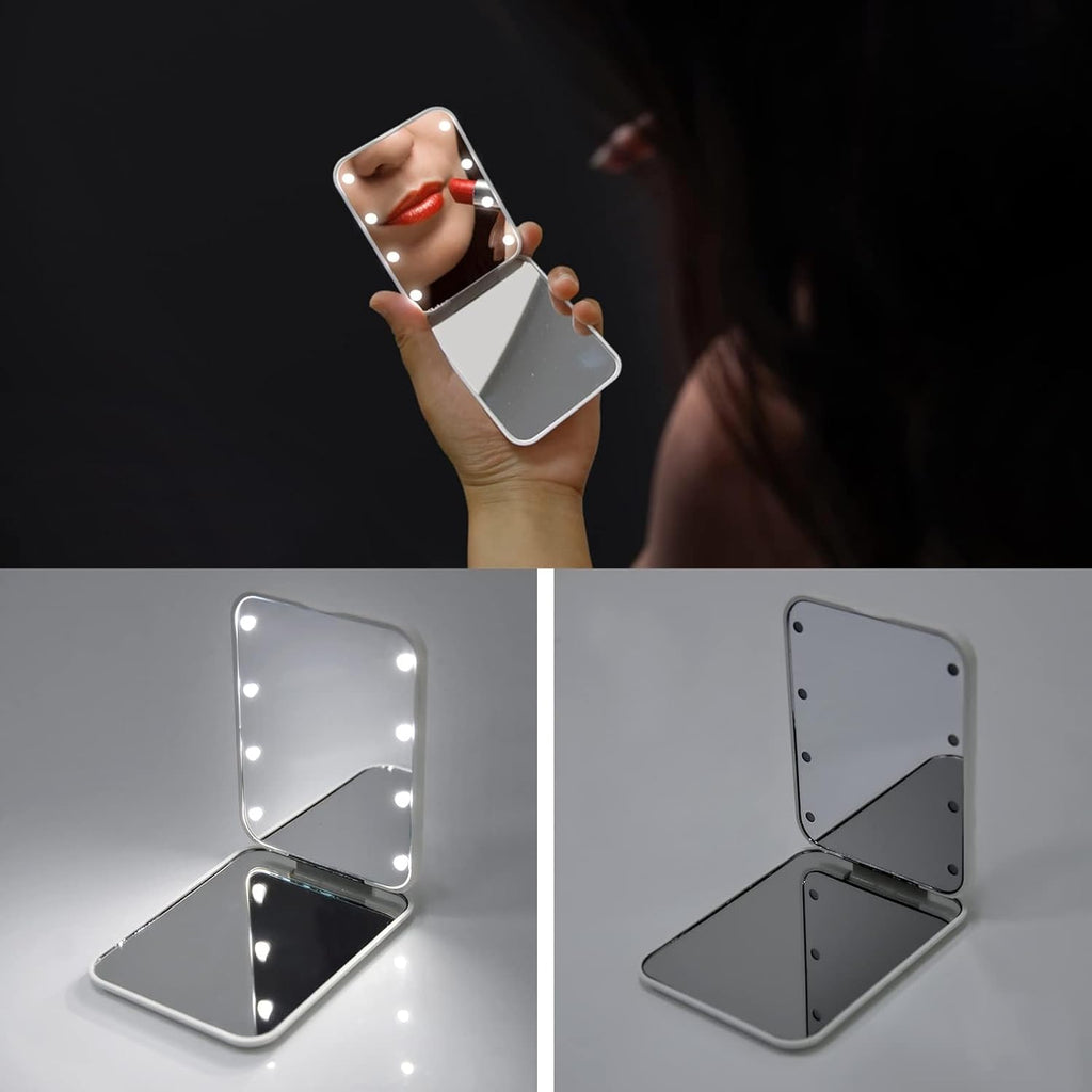Kintion Pocket Mirror, 1X/3X Magnification LED Compact Mirror (White)