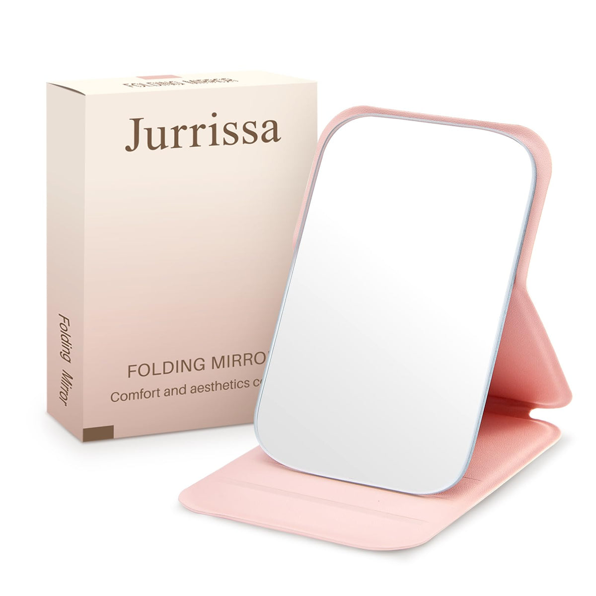 Compact Folding Mirror, 3.9" Stainless Steel Travel Mirror with PU Leather Case Cover for Makeup, Small Handheld Mirror for Pocket Purse, Mini Foldable Mirrors with Stand(Orange)