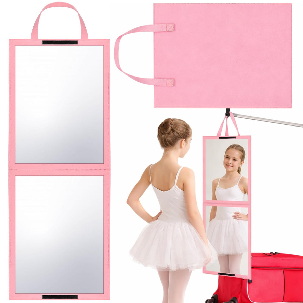 GlikCeil Foldable Portable Full Length Mirror for Dancer, Camping, Travel Black 33.5" x 13.4" Portable Hanging Folding Mirror with Handle for Dance Competition Travel Full Body Backstage Mirrors