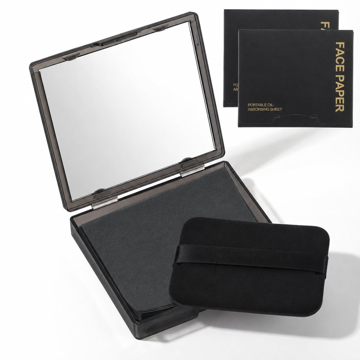 Qianyu 300 Sheets Oil Blotting Paper for Face with Mirror Puff & Refills, Controls Shine Film Absorbs Excess Oil for Oily Skin Travel Size Summer On-the-Go Essential for Flawless Matte Finish Makeup