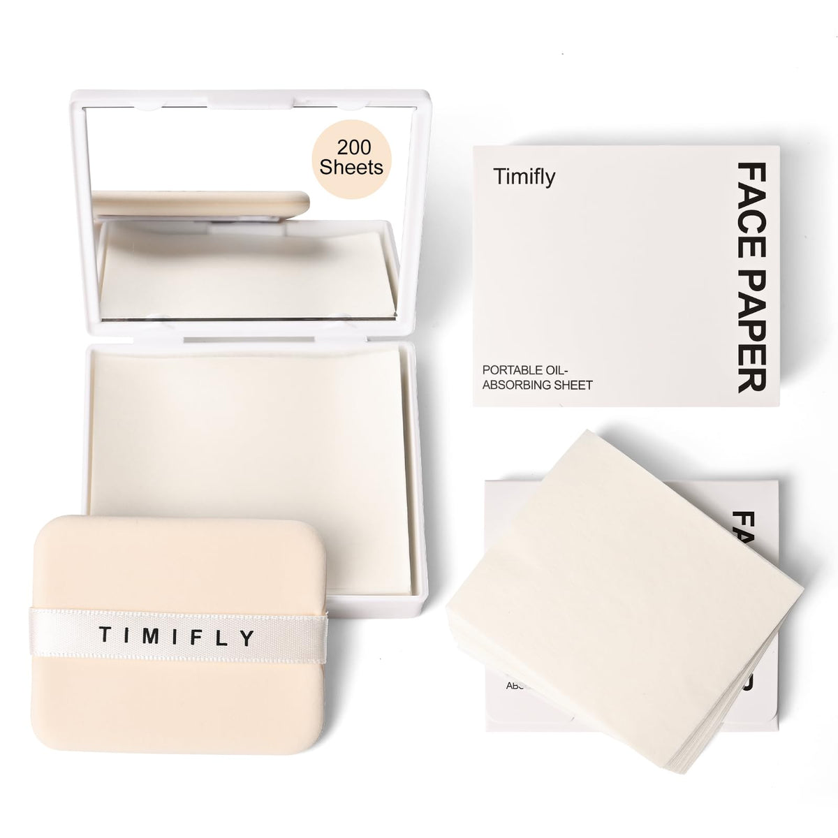KYDA 200 Sheets Face Oil Blotting Paper, Included Refills, Mirror and Puff, Oil Absorbing Sheets for Matte Makeup, Controls Shine, Absorb Excess Oil, Travel Size Gentle Face Makeup