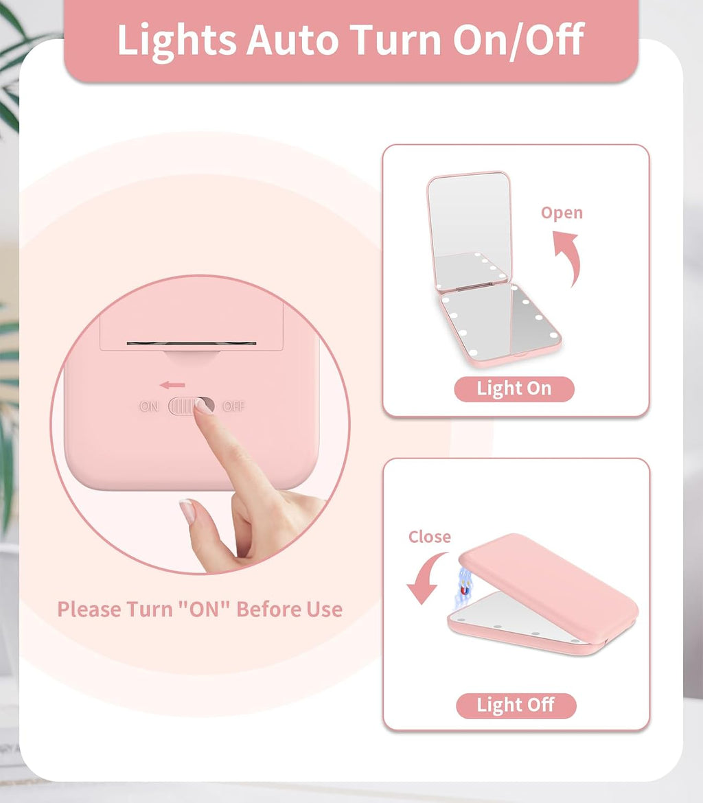 WOBSION 1x/3x Small Lighted Makeup Mirror for Purse