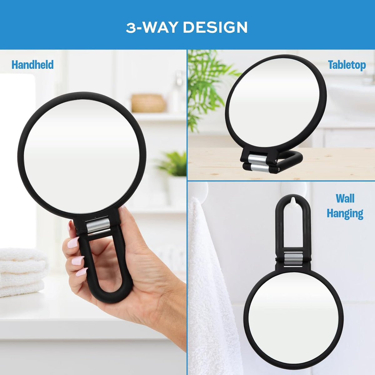 ForPro Magnifying Hand Mirror, 1X/15X Magnification, Folding Handle, Black