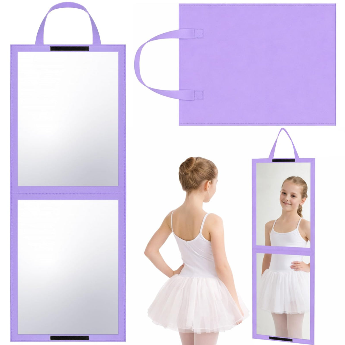 GlikCeil Foldable Portable Full Length Mirror for Dancer, Camping, Travel Black 33.5" x 13.4" Portable Hanging Folding Mirror with Handle for Dance Competition Travel Full Body Backstage Mirrors
