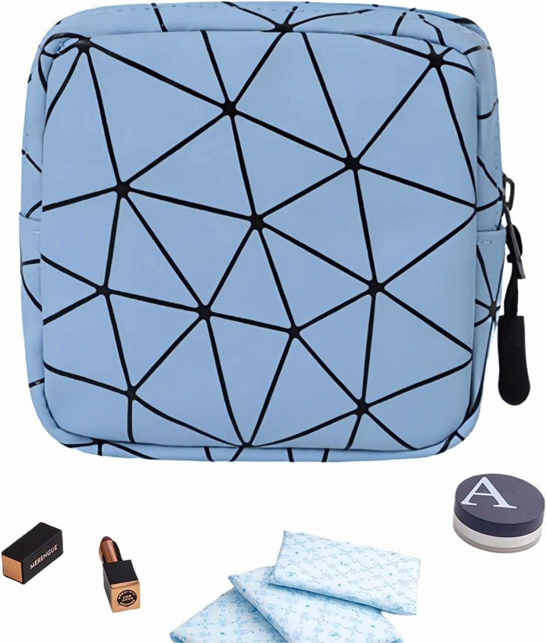 Sanitary Napkin Storage Bag Menstrual Cup Pouch Period Bag for Teen Girls Portable Menstrual Pad Sanitary Napkin Storage Tampons Holder for Purse (Blue M)