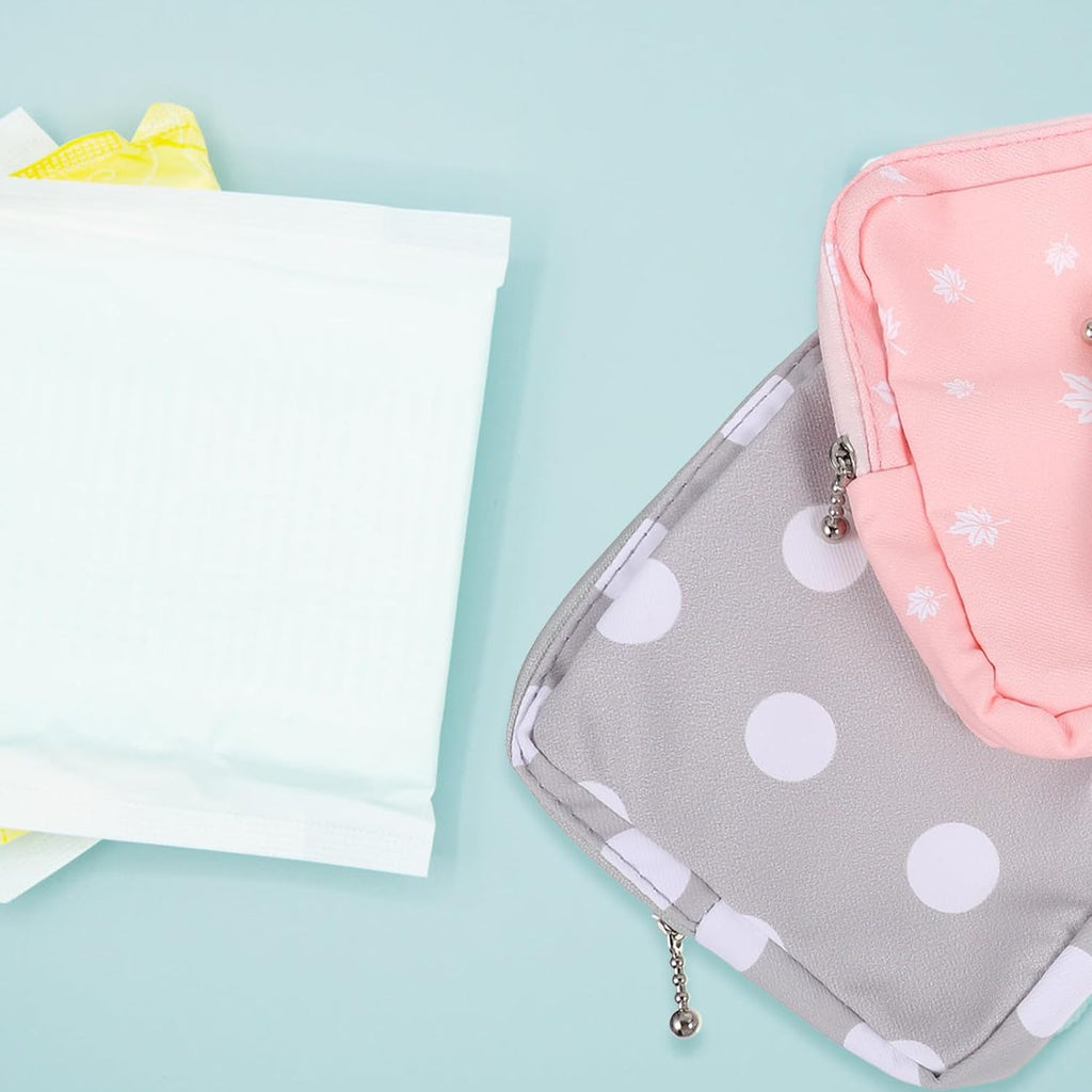 Amosfun 20Pcs Portable Sanitary Napkin Storage Bags for Teen Girls Mini Zipper Makeup Cosmetic Pouch Lightweight Polyester Pad Organizer for Travel and Daily Use