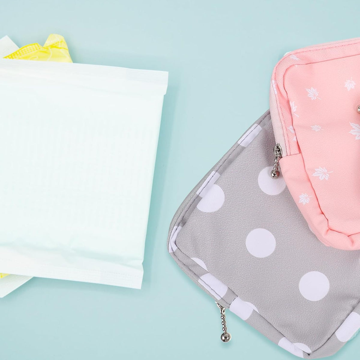 Amosfun 20Pcs Portable Sanitary Napkin Storage Bags for Teen Girls Mini Zipper Makeup Cosmetic Pouch Lightweight Polyester Pad Organizer for Travel and Daily Use