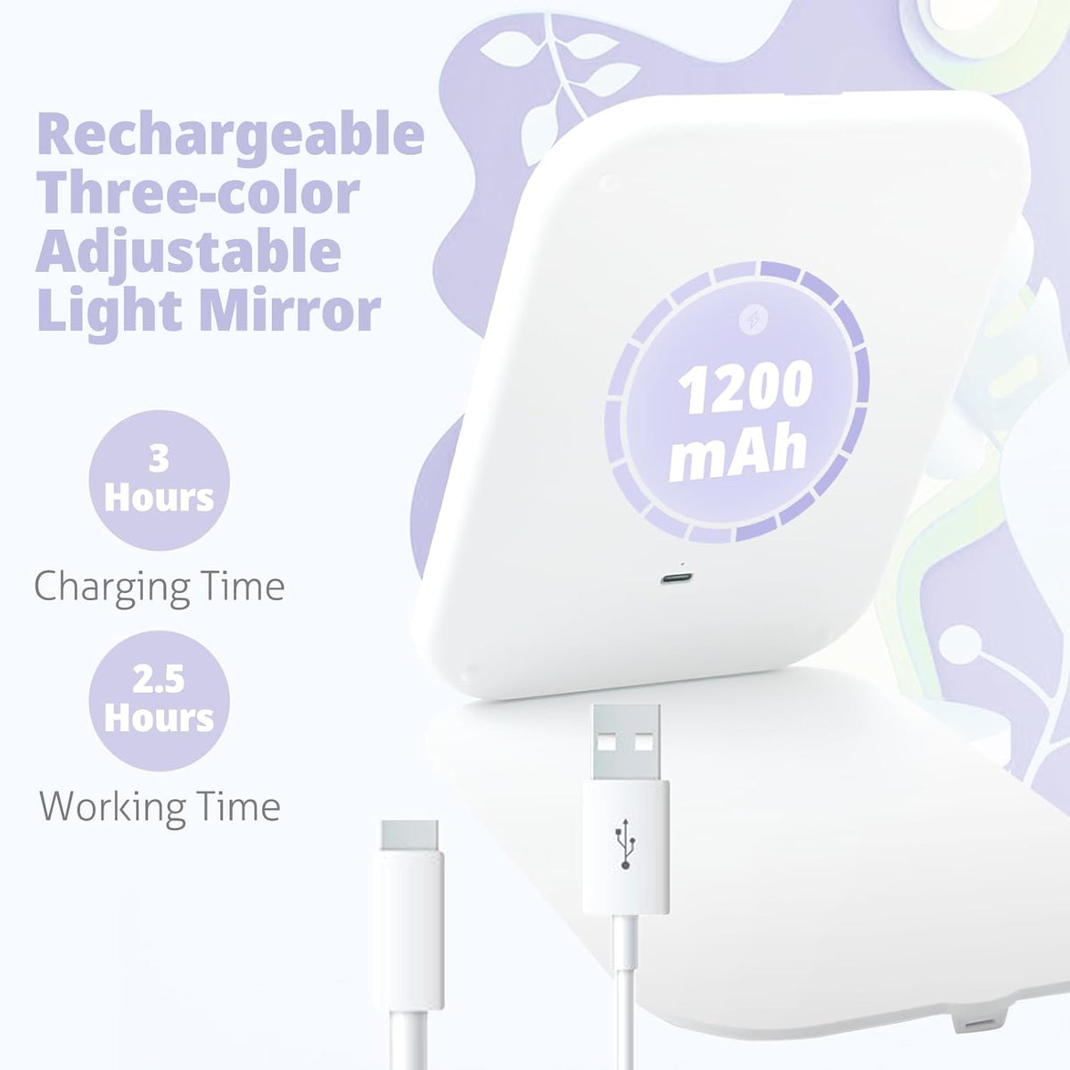 Travel Makeup Mirror, Portable Rechargeable Mirror with Lights