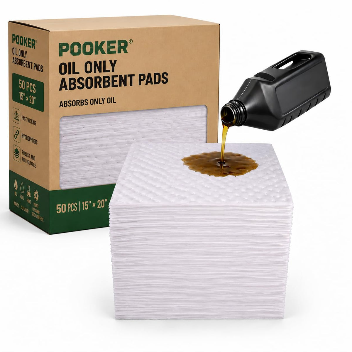 Heavy Duty 15" x 20" Oil Absorbent Pads 50 Pack, Absorbent Pads