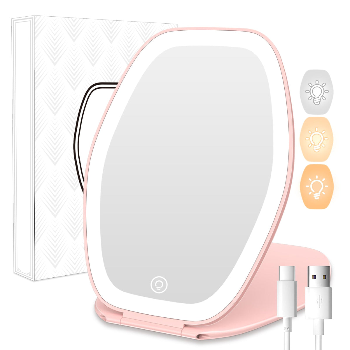COSYGLOW Travel Makeup Mirror with Light, Portable Hexagon Vanity Mirror