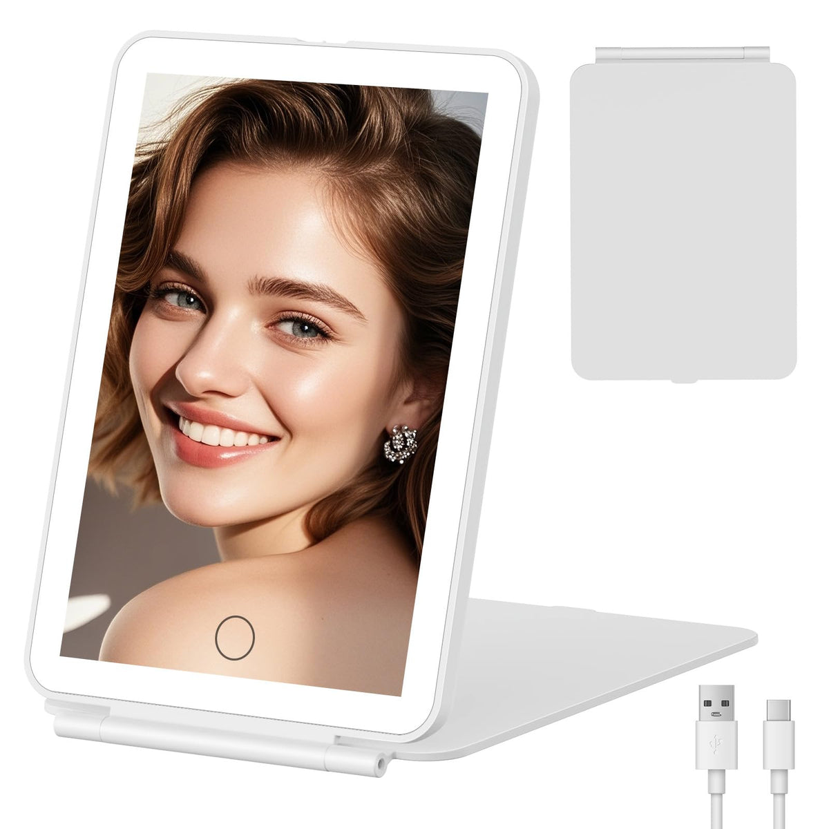 FUNTOUCH 2500mAh Rechargeable Large Travel Makeup Mirror with Lights