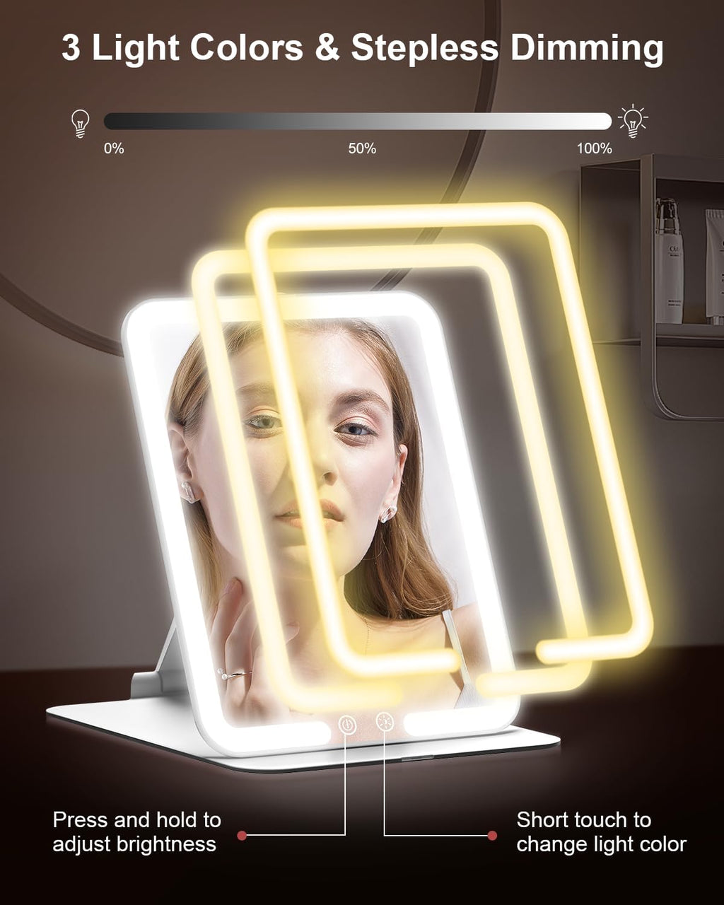 Gospire Travel Makeup Mirror with Lights and Magnification 10X, White