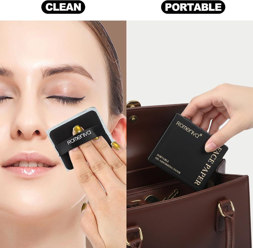Oil Blotting Sheets for Face - 500 Sheets with Mirror & Puff | Super Absorbent Oil Control Film for Work, Gym & Events | Makeup-Friendly, Natural Blotting Papers for Oily Skin | Women, Men & Teens