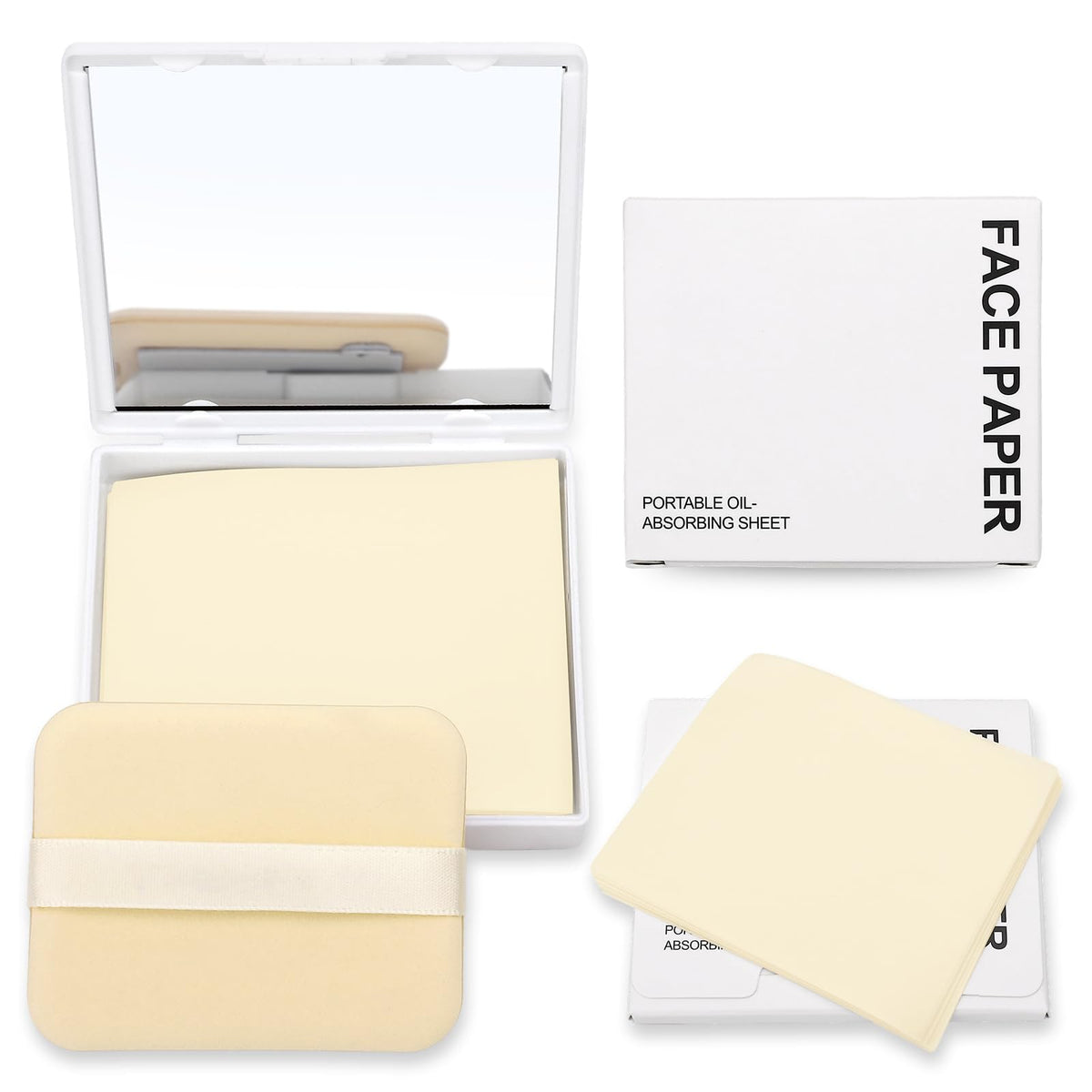 Erinde Oil Blotting Sheets for Face with Mirror and Puff, 300 Sheets Oil Blotting Paper for Oily Skin, Face Oil Absorbing Sheet, Natural Oil Control Film, Absorb Excess Oil, Makeup Friendly