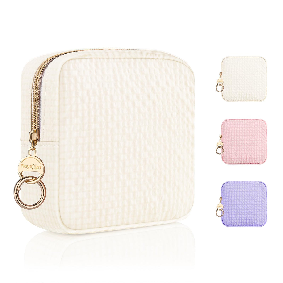 Stripes Period Bag, Small Period Pouches for Teen Girls, Quilted Sanitary Napkin Storage Bag, Compact Discreet Pad and Tampon Holder for Purse (Large Stripes-Purple)