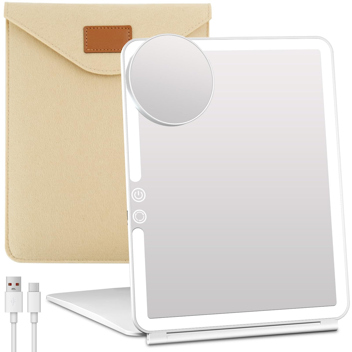 FUNTOUCH 2500mAh Rechargeable Large Travel Makeup Mirror with Lights