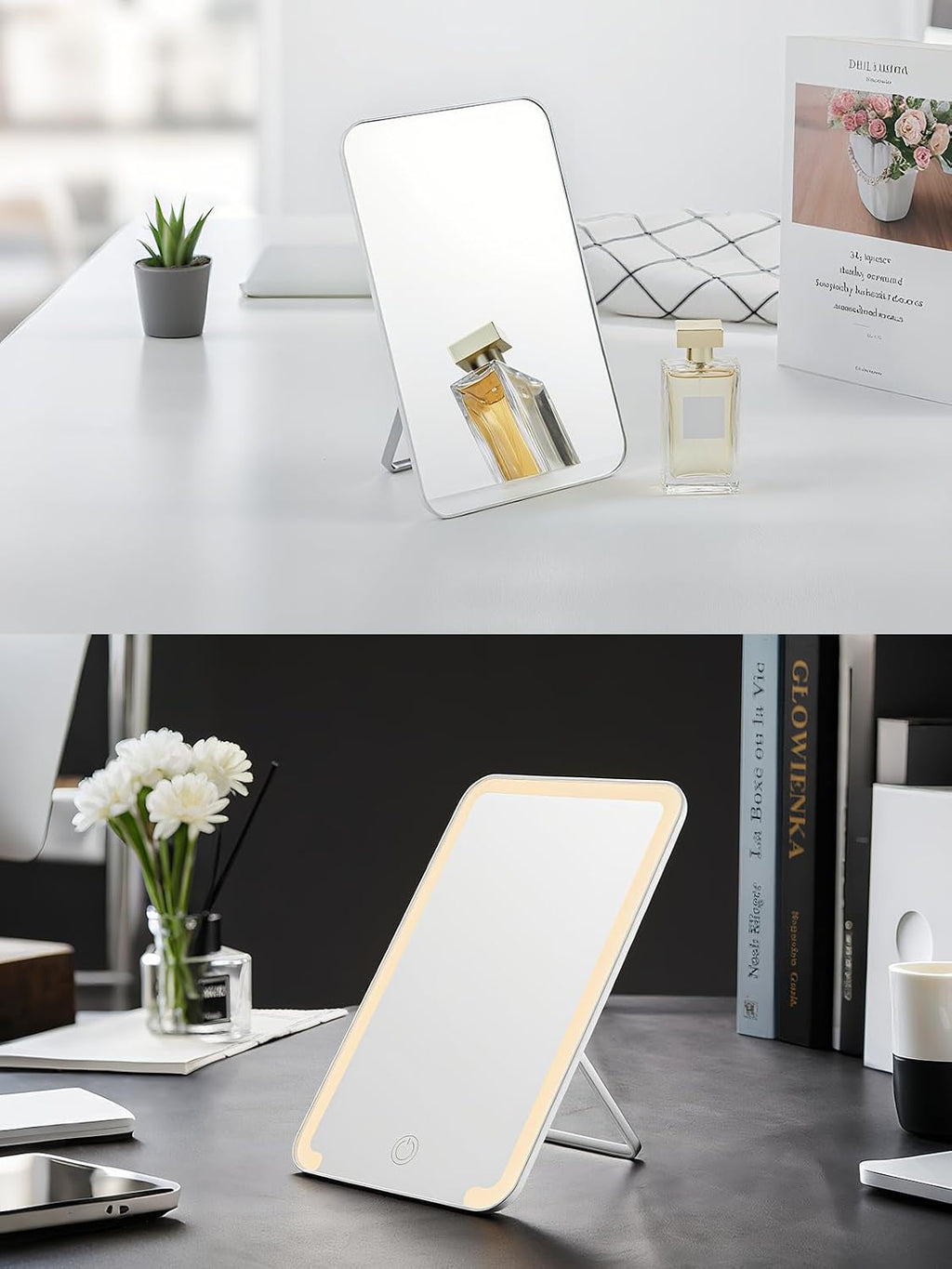 OMIRO 8 x 5 in Desk Makeup Mirror with Stand and Hanging Hole, White