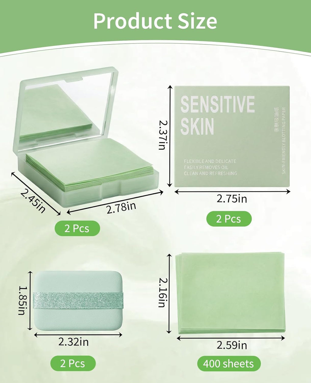 400 Sheets Oil Blotting Papers for Face with Mirror Puff, Oil Absorbing Sheets for Oily Skin