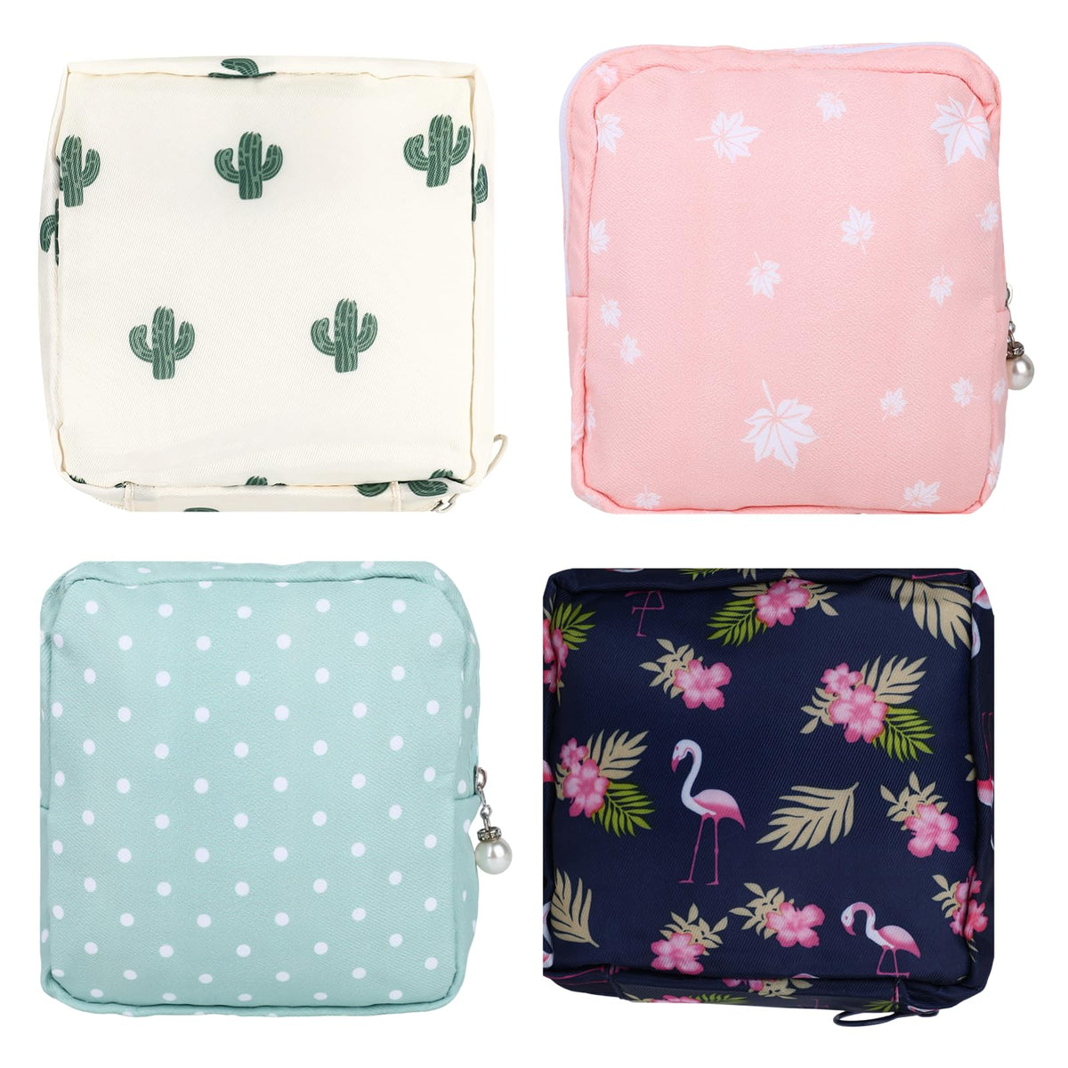 4 PCS Sanitary Napkin Storage Bag, Menstrual Pad Zipper Period Pouch Portable Period Bag Panty Liners, Pad Pouch with Zipper for Women Ladies Daily Use Purse Travel(4 Patterns)