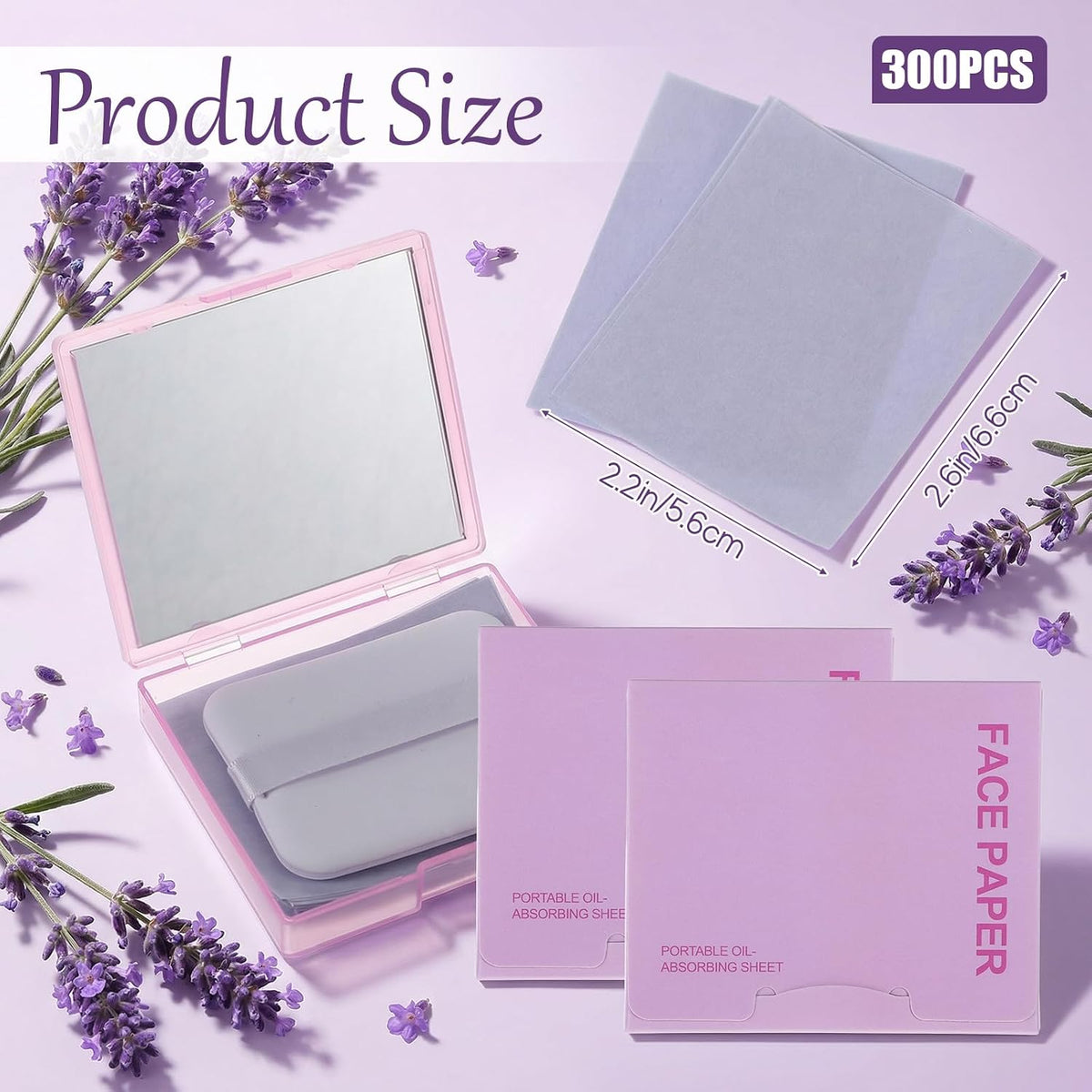 Qianyu 300 Sheets Oil Blotting Paper for Face with Mirror Puff & Refills, Controls Shine Film Absorbs Excess Oil for Oily Skin Travel Size Summer On-the-Go Essential for Flawless Matte Finish Makeup