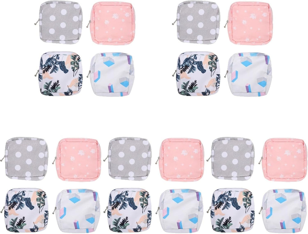 Amosfun 20Pcs Portable Sanitary Napkin Storage Bags for Teen Girls Mini Zipper Makeup Cosmetic Pouch Lightweight Polyester Pad Organizer for Travel and Daily Use