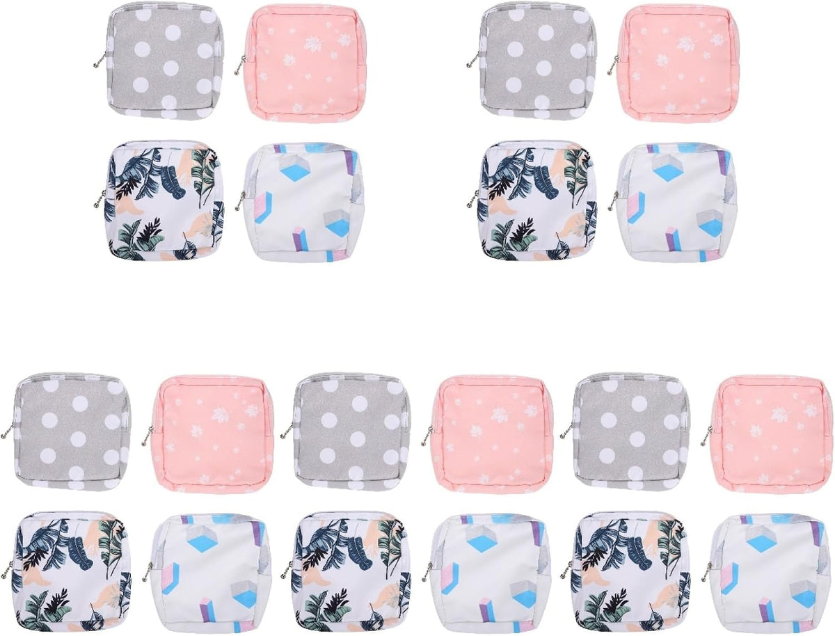 Amosfun 20Pcs Portable Sanitary Napkin Storage Bags for Teen Girls Mini Zipper Makeup Cosmetic Pouch Lightweight Polyester Pad Organizer for Travel and Daily Use